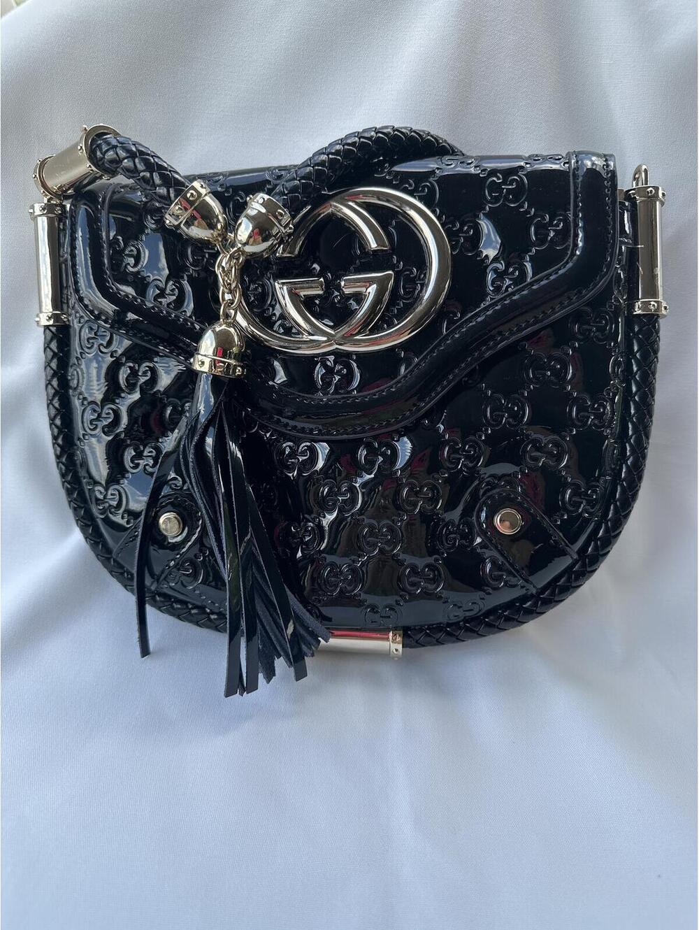 Gucci black Leather Guccissima GG Bag